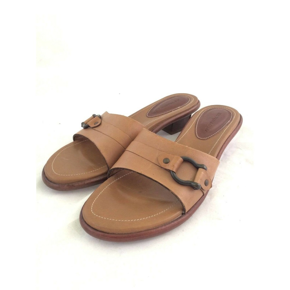 H.S. Trask & Co Brown‎ Leather Slides Sandals Block Heel Slip On Shoes 7M